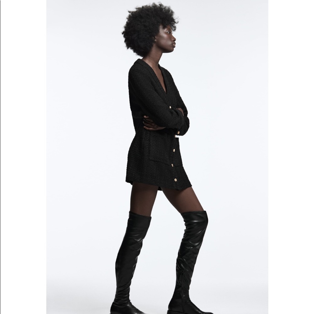 ZARA BLACK TEXTURED WEAVE TWEED DRESS - Picture 3 of 6